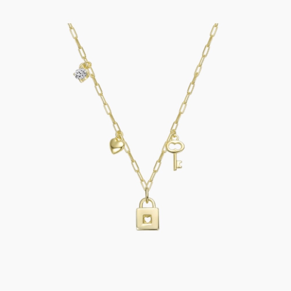 NWT. Rachel Glauber 14K Gold-Plated Heart Lock‎ Necklace